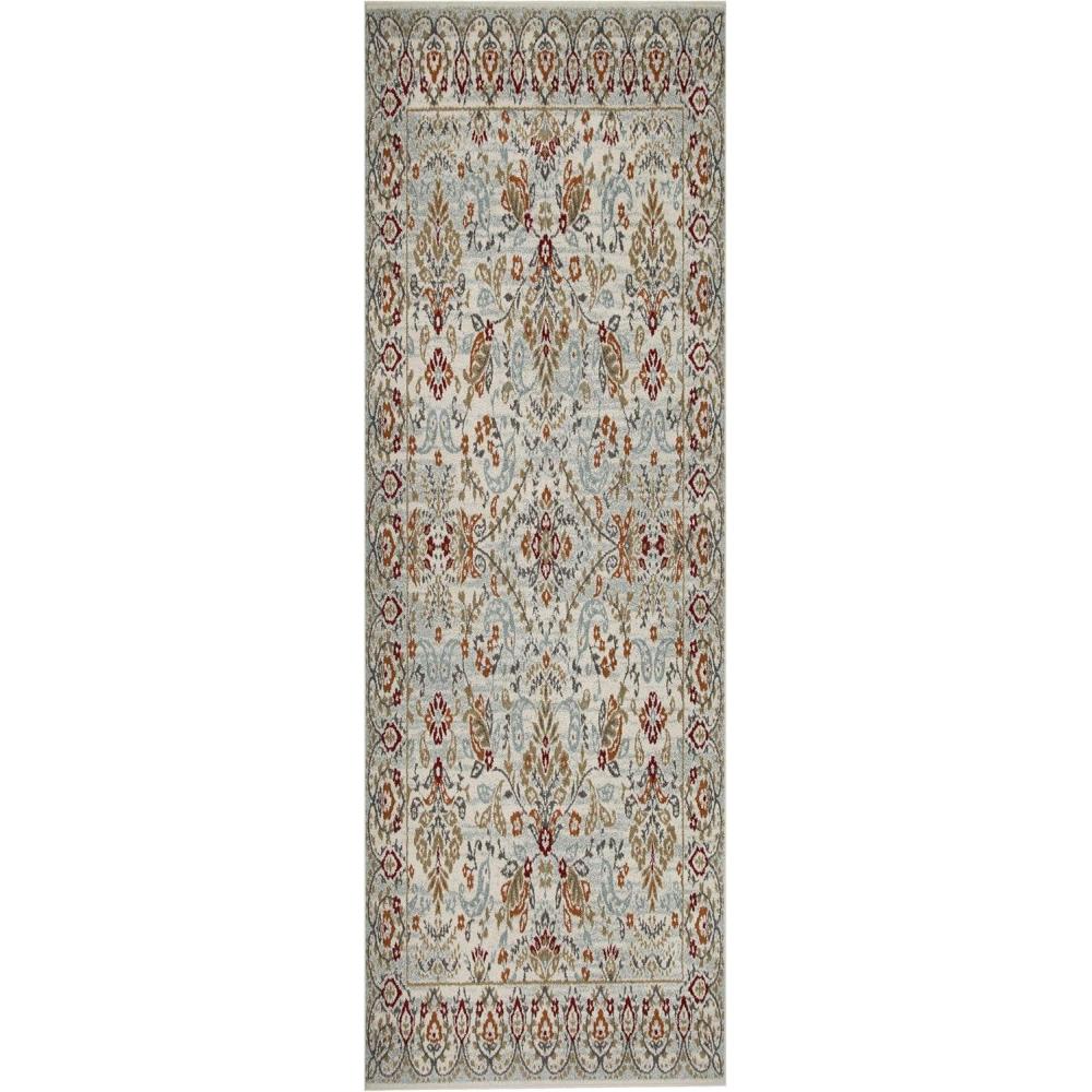 imageSUPERIOR Indoor Runner Rug Perfect for Hallways Entryway Office LivingDining Room Kitchen Hardwood Tile Jute Backed Floral Paisley Rustic Decor Jacinda Collection  8ft x 10ft TanBlue