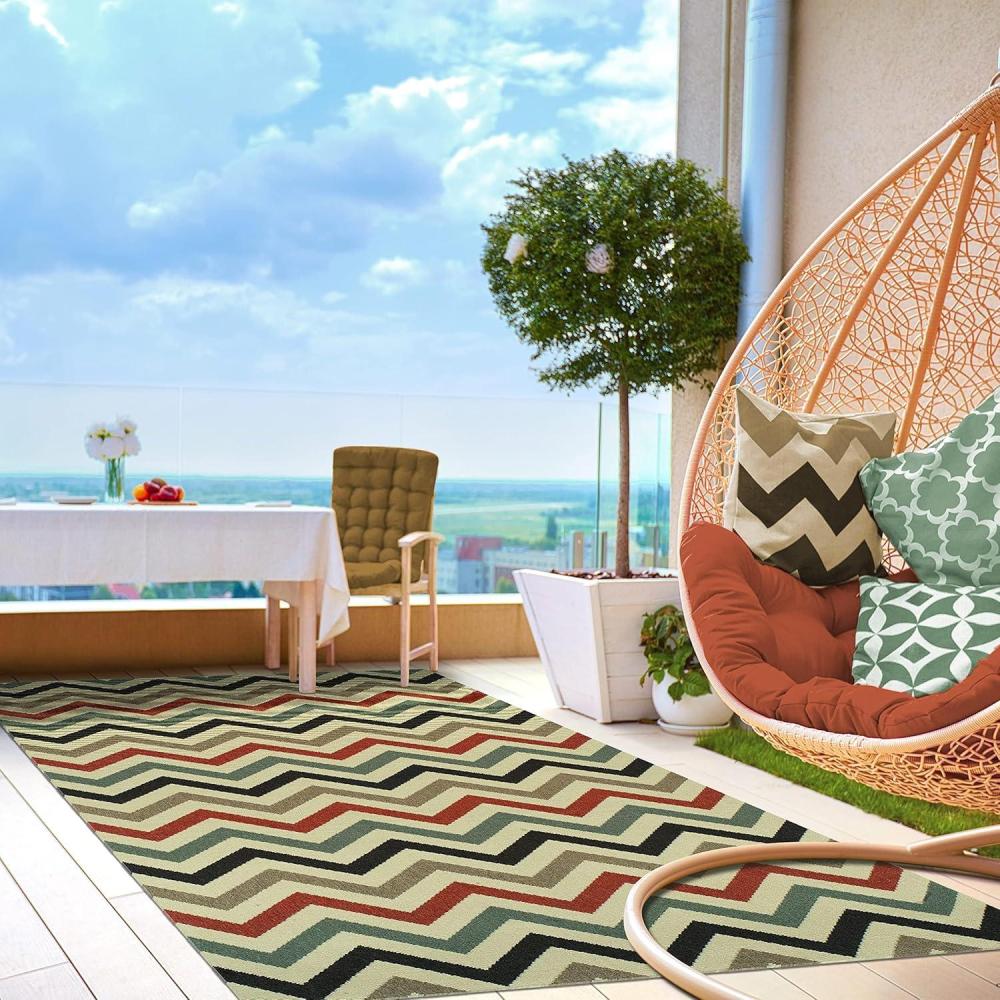 imageSuperior Chevron Indoor Outdoor Area Rug Modern Aesthetic Floor Cover for Patio Poolside Playroom Kitchen Bedroom Dining Room Entry Mudroom Coastal ZigZag Rugs 5 x 8Brown MultiBrown Multi