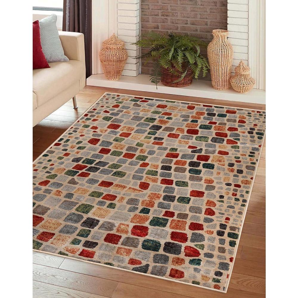 imageSuperior Indoor Area Rug Jute Backing Abstract Cobblestone Decor Plush Modern Rugs for Office Living Room Kitchen Dining Room Bedroom Floors Dexter Collection 8 x 10 Multicolor
