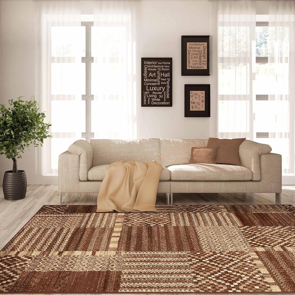 imageSuperior Indoor Area Rug Jute Backing Color Block Patchwork Rugs For Entry Living Room Kitchen Floors Bedroom Office Floor Cover Diamond Striped Eclectic Rug Dorset Collection 8 x 10 Taupe