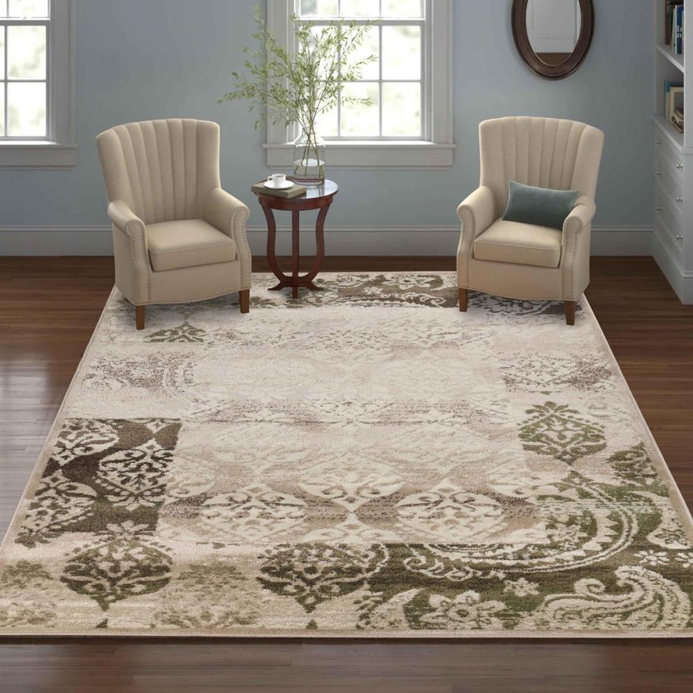 imageSuperior Indoor Area Rug Jute Backing Geometric Paisley Floor Decor for Office Living Room Dining Kitchen Floors Bedroom Entryway Modern Rugs Mystique Collection 4 x 6 Beige