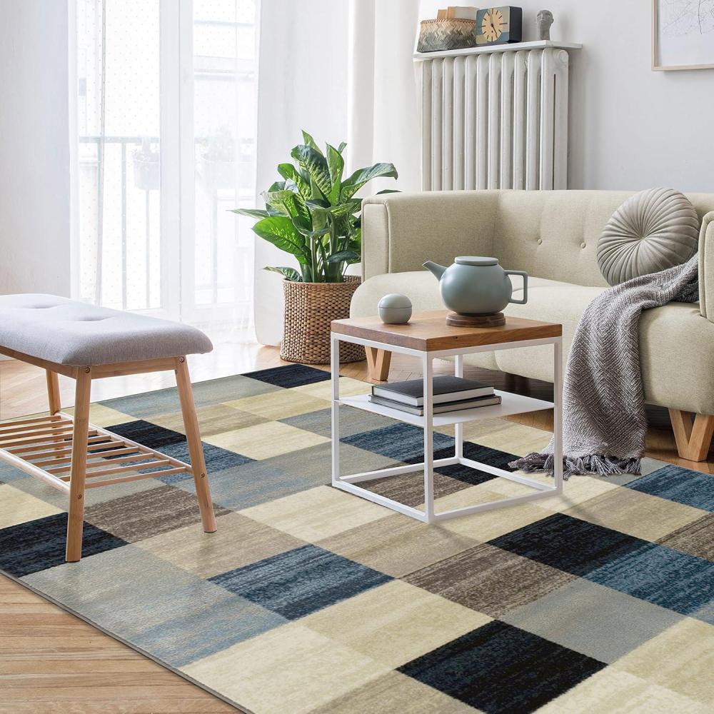 imageSuperior Indoor Area Rug Jute Backing Geometric Tile Block Floor Decor for Office Living Room Dining Kitchen Floors Bedroom Entryway Modern Rugs Rockaway Collection 6 x 9 Majorica Blue