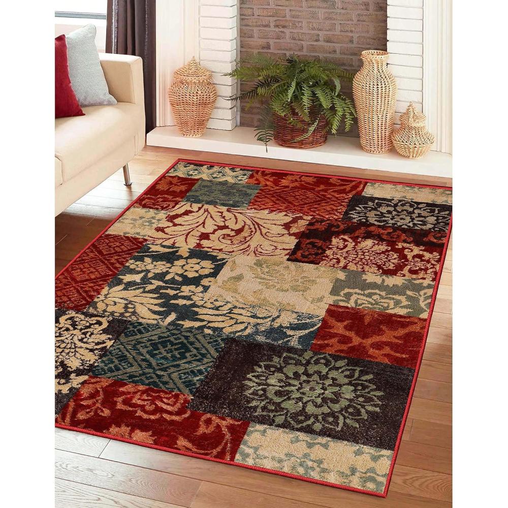 imageSuperior Indoor Area Rug Jute Backing Patchwork Floral Rugs for Entryway Living Room Kitchen Floors Bedroom Plush Floor Cover Color Block Damask Rug Kennicot Collection 8 x 10 MultiColor