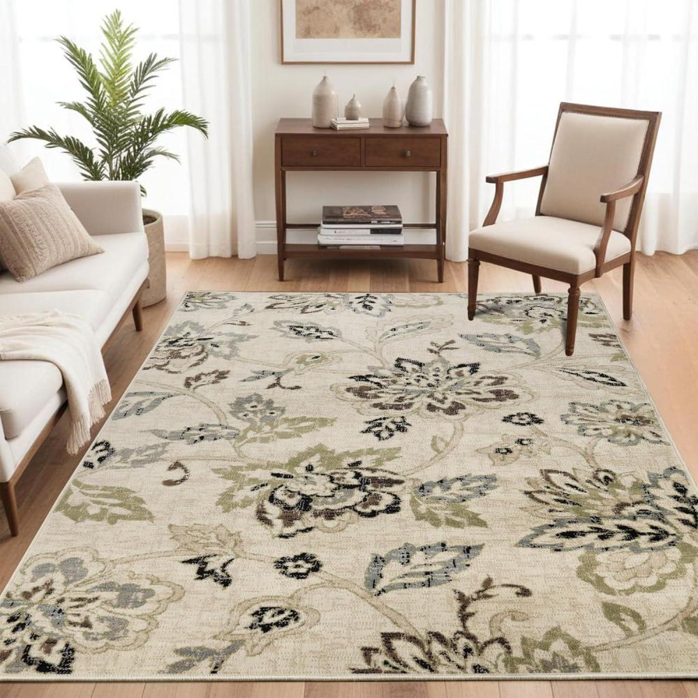 imageSuperior Indoor Area Rug Jute Backing Plush Floral Rugs for Entryway Living Room Kitchen Floors Bedroom Office Floor Cover Modern Farmhouse Rugs Jacobean Collection 5 x 8 MultiColored