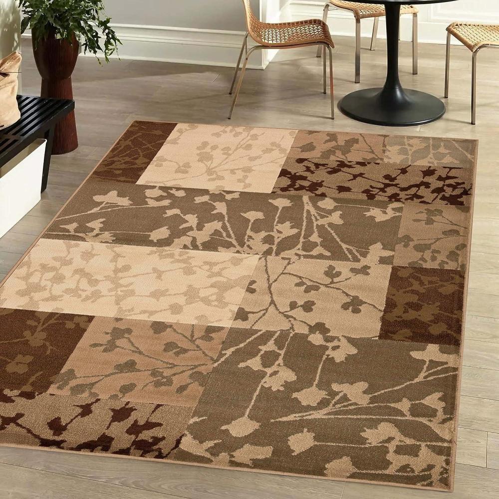 imageSuperior Indoor Area Rug Jute Backing Plush Modern Floral Rugs for Entryway Living Room Kitchen Floors Bedroom Office Floor Cover Farmhouse Patchwork Rugs Phlox Collection 5 x 8 Beige