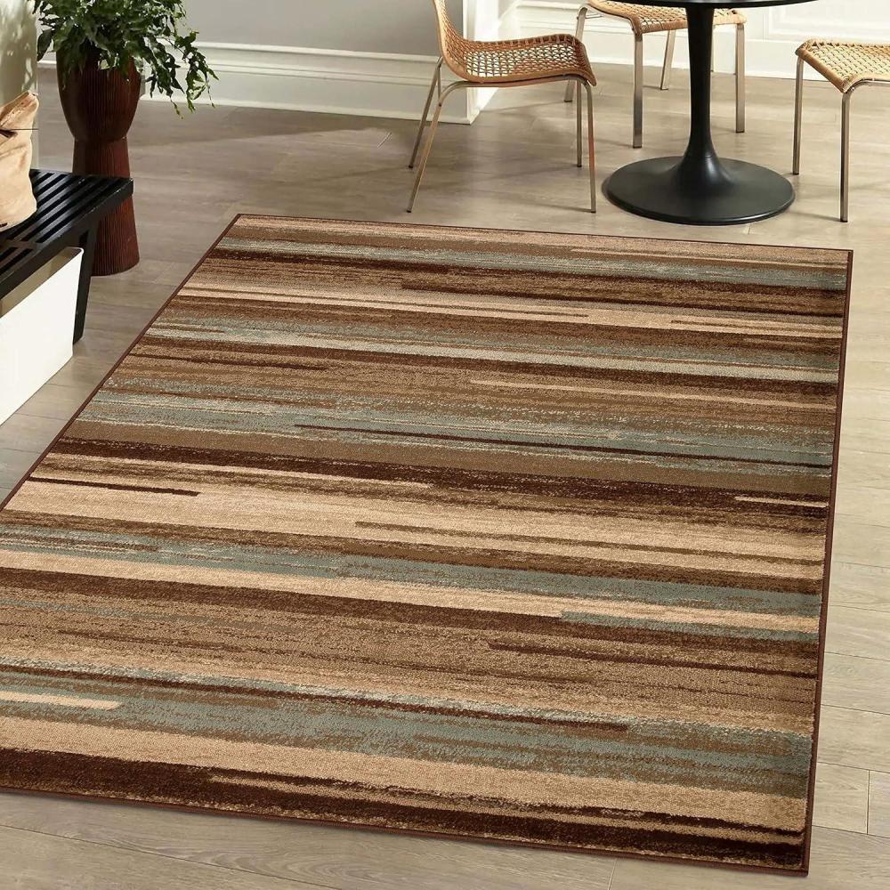 imageSuperior Indoor Area Rug Jute Backing Striped Rugs for Entryway Living Room Kitchen Floors Bedroom Office Plush Soft Floor Cover Modern Abstract Rug Fulgor Collection 7 x 9 Taupe