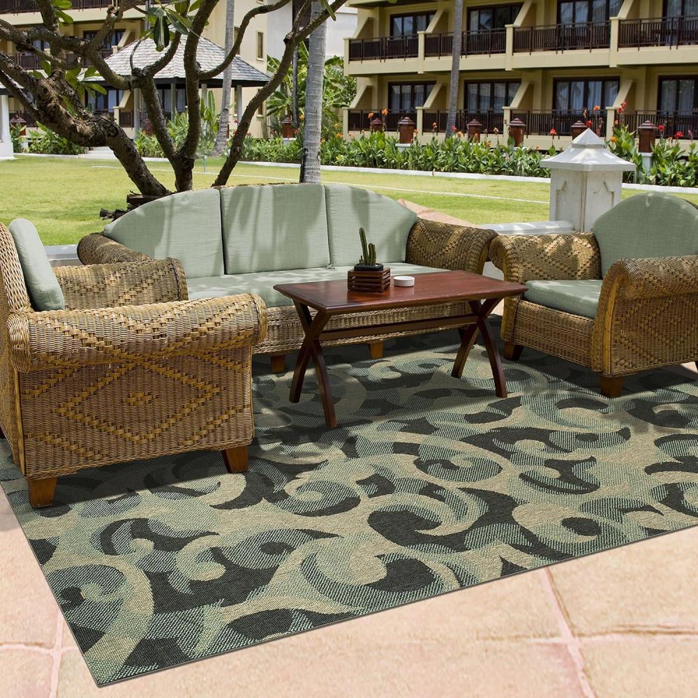 imageSuperior Indoor Outdoor Small Area Rug Contemporary Home Floor Decor Patio Entryway Porch Kitchen Dining Room Living Office Jute Backed Aldaine Collection 4 x 6 Teal