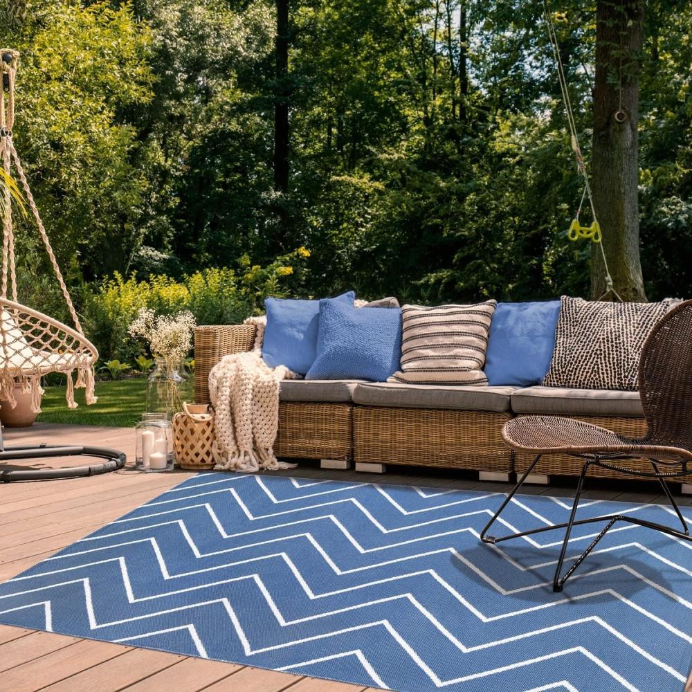 imageSuperior Large Indoor Outdoor Area Rug Modern Thin Striped Pattern Home Decor Patios Entryway Front Porch Deck Hallways Kids Kitchen Floor Throw Kadin Collection 6 x 9 Navy BlueRafiki  Navy Blue