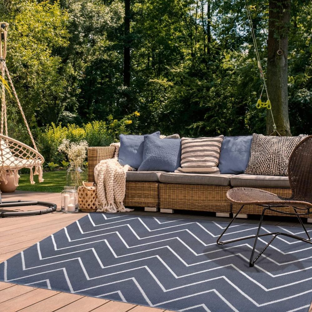 imageSuperior Large Indoor Outdoor Area Rug Modern Thin Striped Pattern Home Decor Patios Entryway Front Porch Deck Hallways Kids Kitchen Floor Throw Kadin Collection 6 x 9 Navy BlueRafiki  Grey