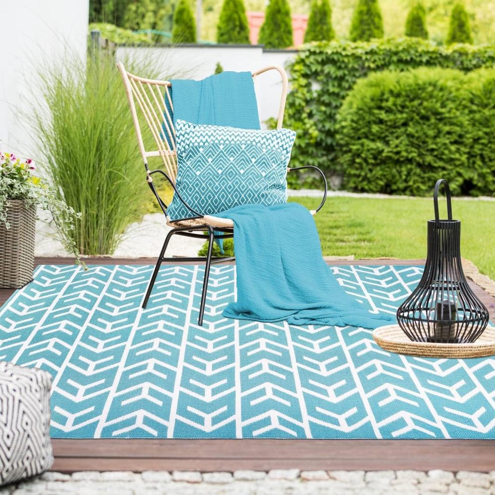 imageSuperior Large Indoor Outdoor Area Rug Modern Thin Striped Pattern Home Decor Patios Entryway Front Porch Deck Hallways Kids Kitchen Floor Throw Kadin Collection 6 x 9 Navy BlueWalvia  Teal