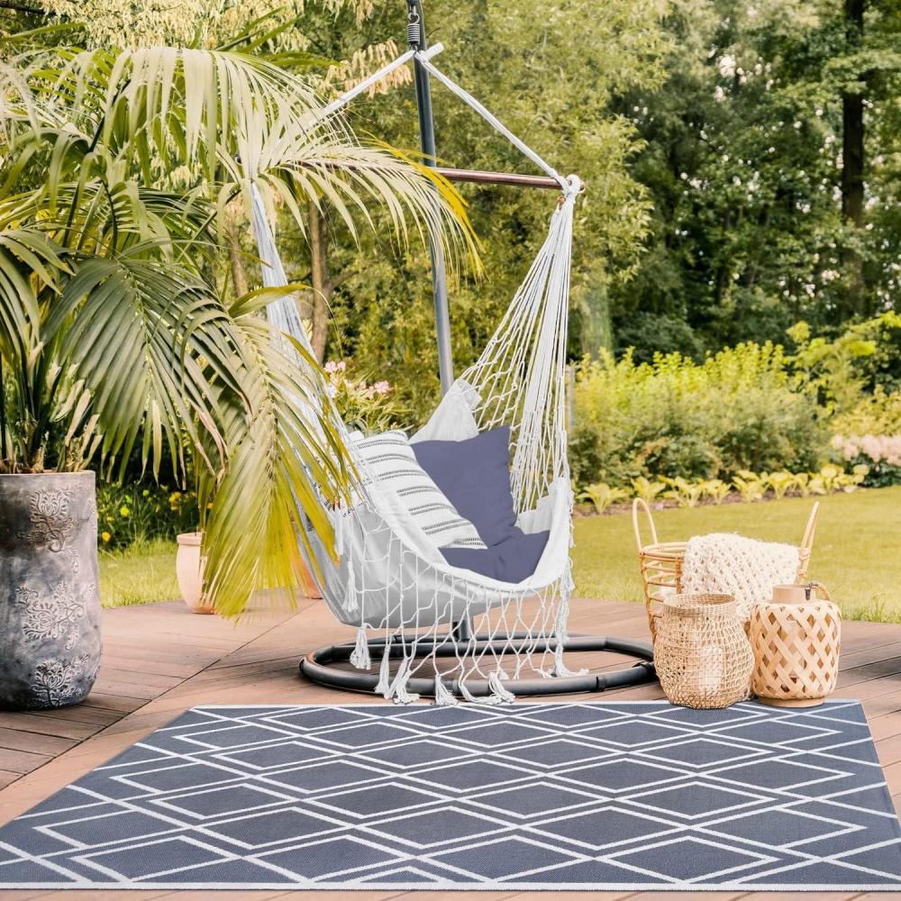 imageSuperior Large Indoor Outdoor Area Rug Modern Thin Striped Pattern Home Decor Patios Entryway Front Porch Deck Hallways Kids Kitchen Floor Throw Kadin Collection 6 x 9 Navy BlueRaisa  Grey