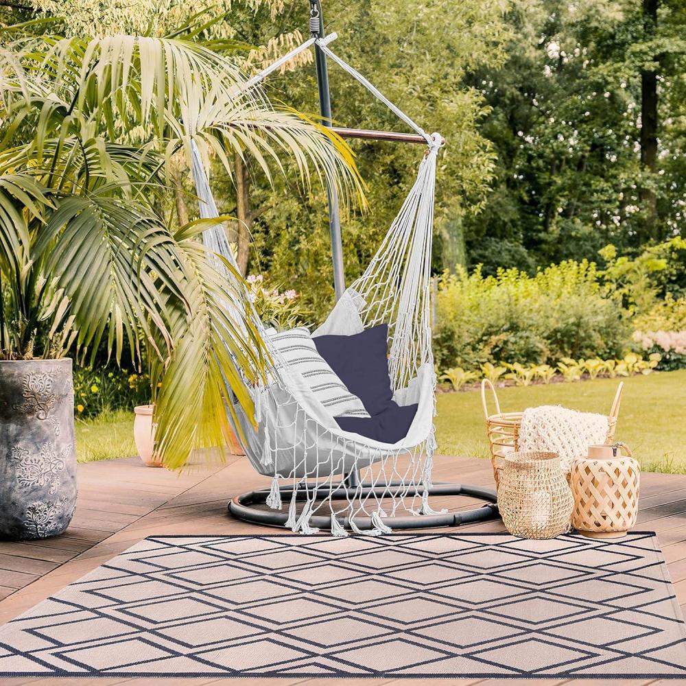 imageSuperior Large Indoor Outdoor Area Rug Modern Thin Striped Pattern Home Decor Patios Entryway Front Porch Deck Hallways Kids Kitchen Floor Throw Kadin Collection 6 x 9 Navy BlueRaisa  Beige