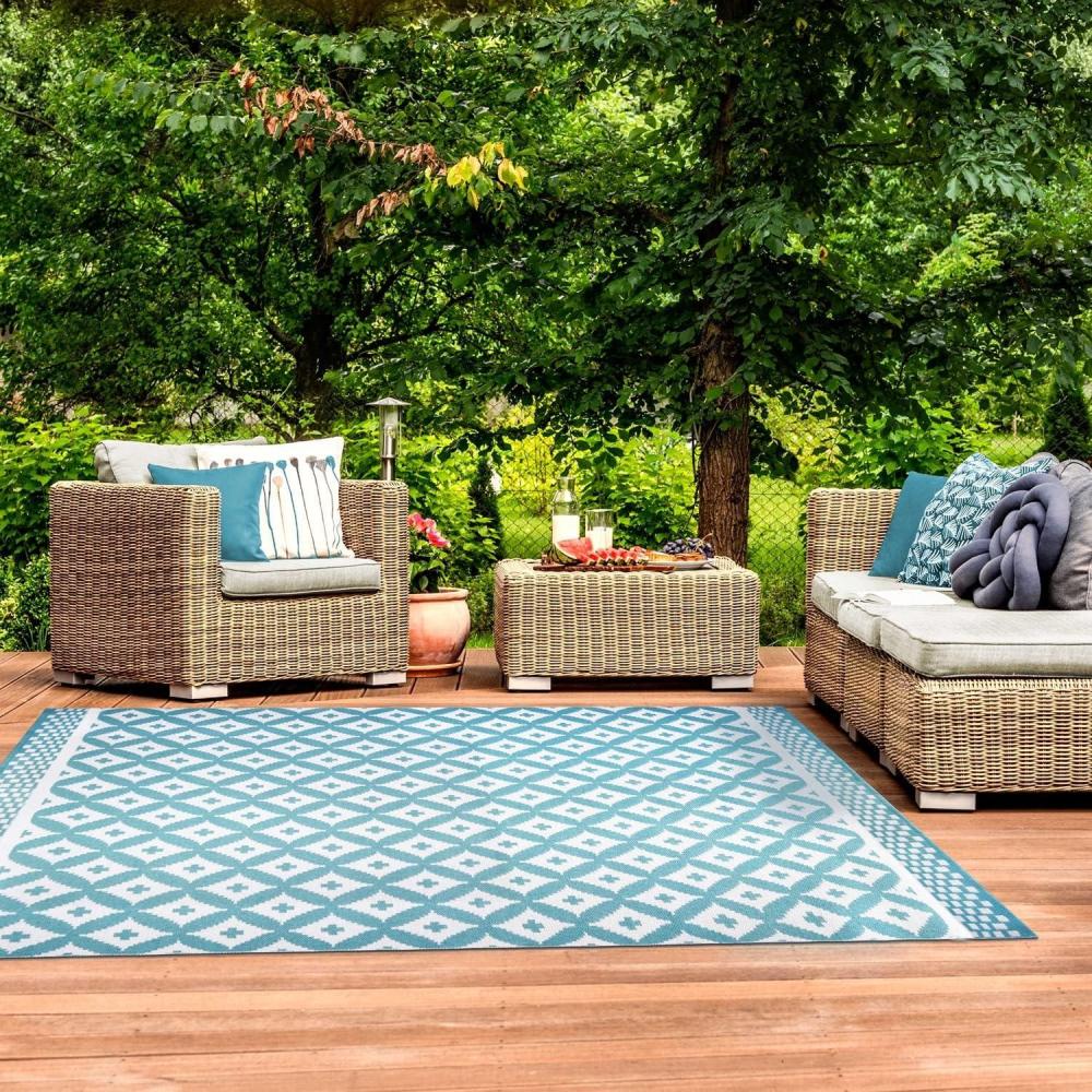 imageSuperior Large Indoor Outdoor Area Rug Modern Thin Striped Pattern Home Decor Patios Entryway Front Porch Deck Hallways Kids Kitchen Floor Throw Kadin Collection 6 x 9 Navy BlueAdalia  Turquoise