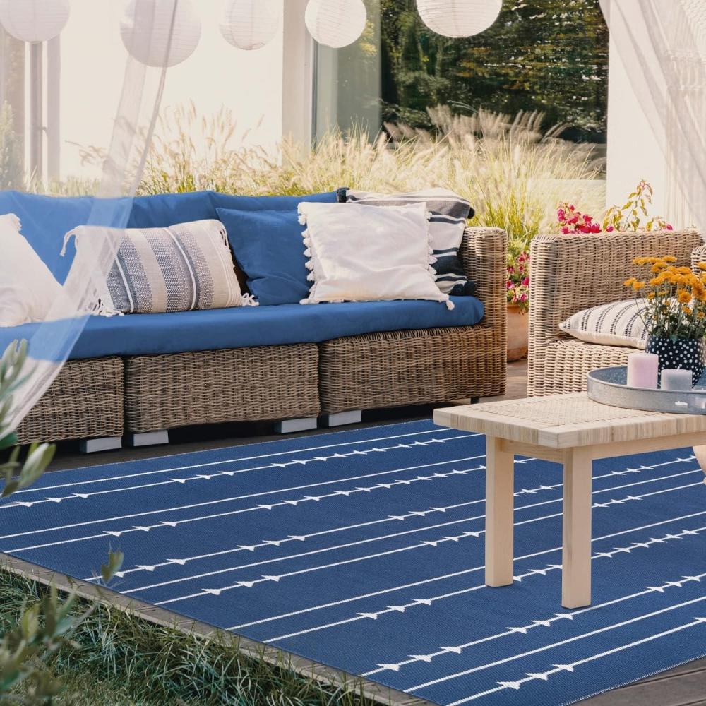imageSuperior Large Indoor Outdoor Area Rug Modern Thin Striped Pattern Home Decor Patios Entryway Front Porch Deck Hallways Kids Kitchen Floor Throw Kadin Collection 6 x 9 Navy BlueJaala  Navy