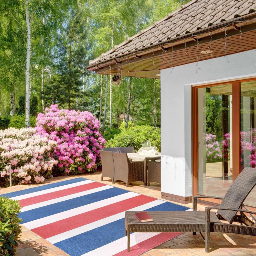 imageSuperior Large Indoor Outdoor Area Rug Modern Thin Striped Pattern Home Decor Patios Entryway Front Porch Deck Hallways Kids Kitchen Floor Throw Kadin Collection 6 x 9 Navy BlueEisley  Terra