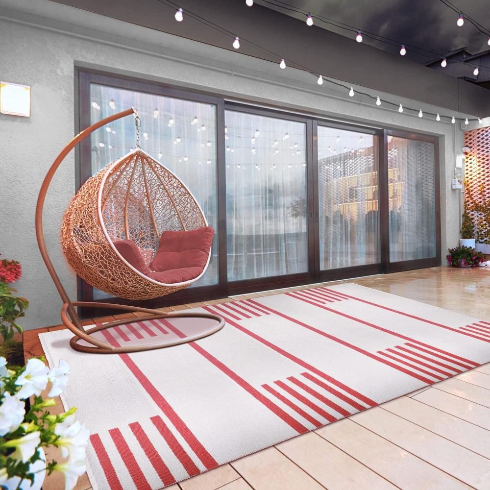imageSuperior Large Indoor Outdoor Area Rug Modern Thin Striped Pattern Home Decor Patios Entryway Front Porch Deck Hallways Kids Kitchen Floor Throw Kadin Collection 6 x 9 Navy BlueJadey  Ivory Red