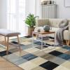 Superior Indoor Area Rug, Jute Backing, Geometric Tile Block Floor Decor for Office, Living Room, Kitchen Floors, Guest or Master Bedroom, Modern Rugs, Rockaway Collection, 9′ x 12′, Majorica Blue