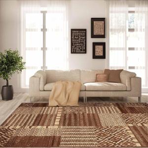 Superior Indoor Area Rug, Jute Backing, Color Block Patchwork Rugs For Entry, Living Room, Kitchen Floors, Bedroom, Office Floor Cover, Diamond Striped Eclectic Rug, Dorset Collection, 8′ x 10′, Taupe