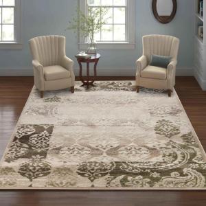 Superior Indoor Area Rug, Jute Backing, Geometric Paisley Floor Decor for Office, Living Room, Dining, Kitchen Floors, Bedroom, Entryway, Modern Rugs, Mystique Collection, 4′ x 6′, Beige