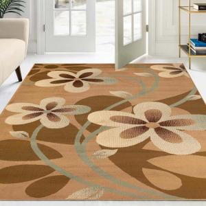 Superior Indoor Area Rug, Jute Backing, Modern Plush Rugs for Entryway, Living Room, Kitchen Floors, Bedroom, Hallway, Office Floor Cover, Oversized Floral Rugs, Rosette Collection, 5′ x 8′, Taupe
