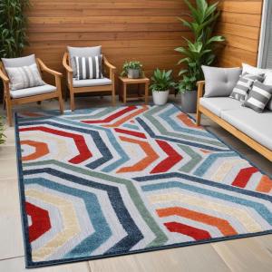 Superior Indoor Outdoor Area Rug, Perfect for Patio, Deck, Poolside, Backyard, Playroom, Kitchen, Dining Room Floors, Modern Geometric Floor Cover, Waimea Collection, 5′ 6″ x 8”, Multicolor