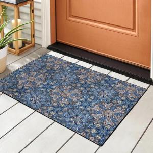 Superior Indoor Outdoor Area Rug, Perfect for Patio, Poolside, Backyard, Playroom, Kitchen, Dining Room, Entry, Mudroom, Floral Scroll Floor Cover, Petunia Collection, 5′ 6″ x 8′, Multicolor(Blue – Z)
