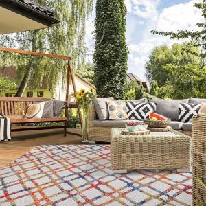 Superior Indoor Outdoor Area Rug, Perfect for Patio, Poolside, Backyard, Playroom, Kitchen, Dining Room, Entry, Mudroom, Floral Scroll Floor Cover, Petunia Collection, 5′ 6″ x 8′, Multicolor(Cream – Z)