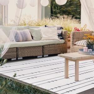 Superior Large Indoor Outdoor Area Rug, Modern Thin Striped Pattern, Home Decor, Patios, Entryway, Front Porch, Deck, Hallways, Kids, Kitchen, Floor Throw, Kadin Collection, 6′ x 9′, Navy Blue(Jaala – Ivory)