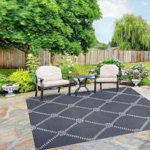 Superior Large Indoor Outdoor Area Rug, Modern Thin Striped Pattern, Home Decor, Patios, Entryway, Front Porch, Deck, Hallways, Kids, Kitchen, Floor Throw, Kadin Collection, 6′ x 9′, Navy Blue(Nakia – Grey)