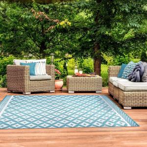 Superior Large Indoor Outdoor Area Rug, Modern Thin Striped Pattern, Home Decor, Patios, Entryway, Front Porch, Deck, Hallways, Kids, Kitchen, Floor Throw, Kadin Collection, 6′ x 9′, Navy Blue(Adalia – Turquoise)