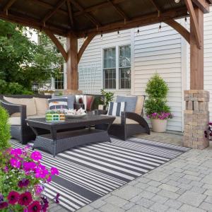 Superior Large Indoor Outdoor Area Rug, Modern Thin Striped Pattern, Home Decor, Patios, Entryway, Front Porch, Deck, Hallways, Kids, Kitchen, Floor Throw, Kadin Collection, 6′ x 9′, Navy Blue(Kadin – Grey)