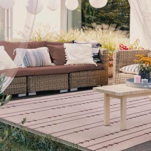 Superior Large Indoor Outdoor Area Rug, Modern Thin Striped Pattern, Home Decor, Patios, Entryway, Front Porch, Deck, Hallways, Kids, Kitchen, Floor Throw, Kadin Collection, 6′ x 9′, Navy Blue(Jaala – Beige)