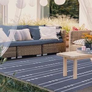 Superior Large Indoor Outdoor Area Rug, Modern Thin Striped Pattern, Home Decor, Patios, Entryway, Front Porch, Deck, Hallways, Kids, Kitchen, Floor Throw, Kadin Collection, 6′ x 9′, Navy Blue(Jaala – Grey)
