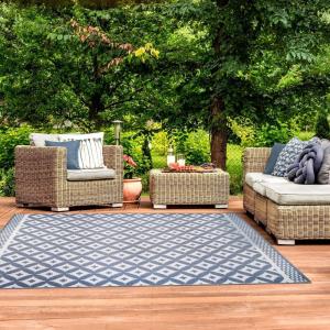 Superior Large Indoor Outdoor Area Rug, Modern Thin Striped Pattern, Home Decor, Patios, Entryway, Front Porch, Deck, Hallways, Kids, Kitchen, Floor Throw, Kadin Collection, 6′ x 9′, Navy Blue(Adalia – Grey)