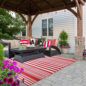 Superior Large Indoor Outdoor Area Rug, Modern Thin Striped Pattern, Home Decor, Patios, Entryway, Front Porch, Deck, Hallways, Kids, Kitchen, Floor Throw, Kadin Collection, 6′ x 9′, Navy Blue(Kadin – Red)