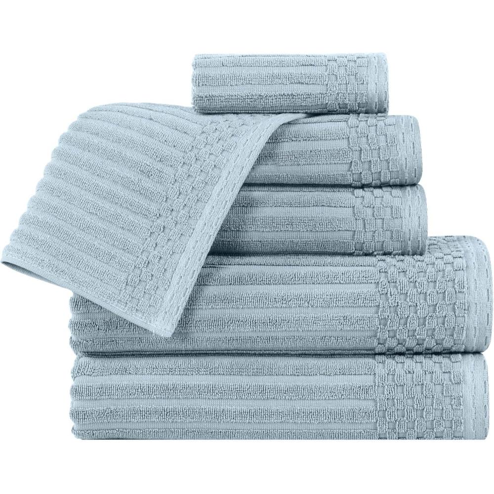 imageSuperior 6 Piece Cotton Towel Set Includes 2 Bath Towels 2 Hand Towels 2 Face TowelWashcloths Daily Use for Bathroom Guest Bath Ribbed Absorbent Home Essentials Soho Collection CoffeeSlate Blue
