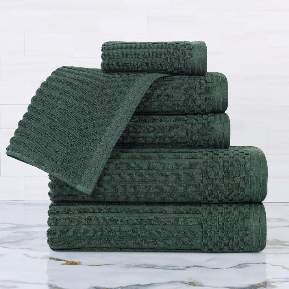 imageSuperior 6 Piece Cotton Towel Set Includes 2 Bath Towels 2 Hand Towels 2 Face TowelWashcloths Daily Use for Bathroom Guest Bath Ribbed Absorbent Home Essentials Soho Collection CoffeeForest Green
