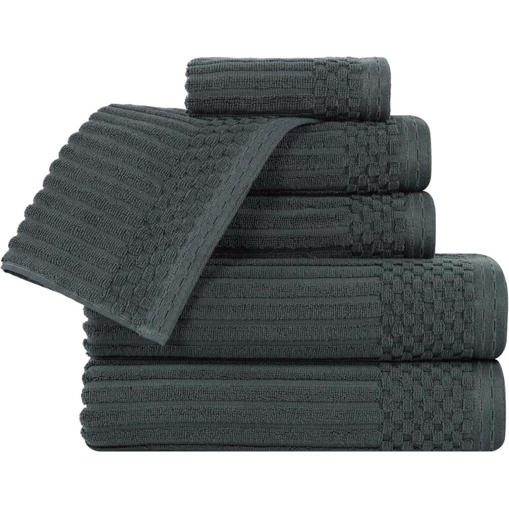 imageSuperior 6 Piece Cotton Towel Set Includes 2 Bath Towels 2 Hand Towels 2 Face TowelWashcloths Daily Use for Bathroom Guest Bath Ribbed Absorbent Home Essentials Soho Collection CoffeePine
