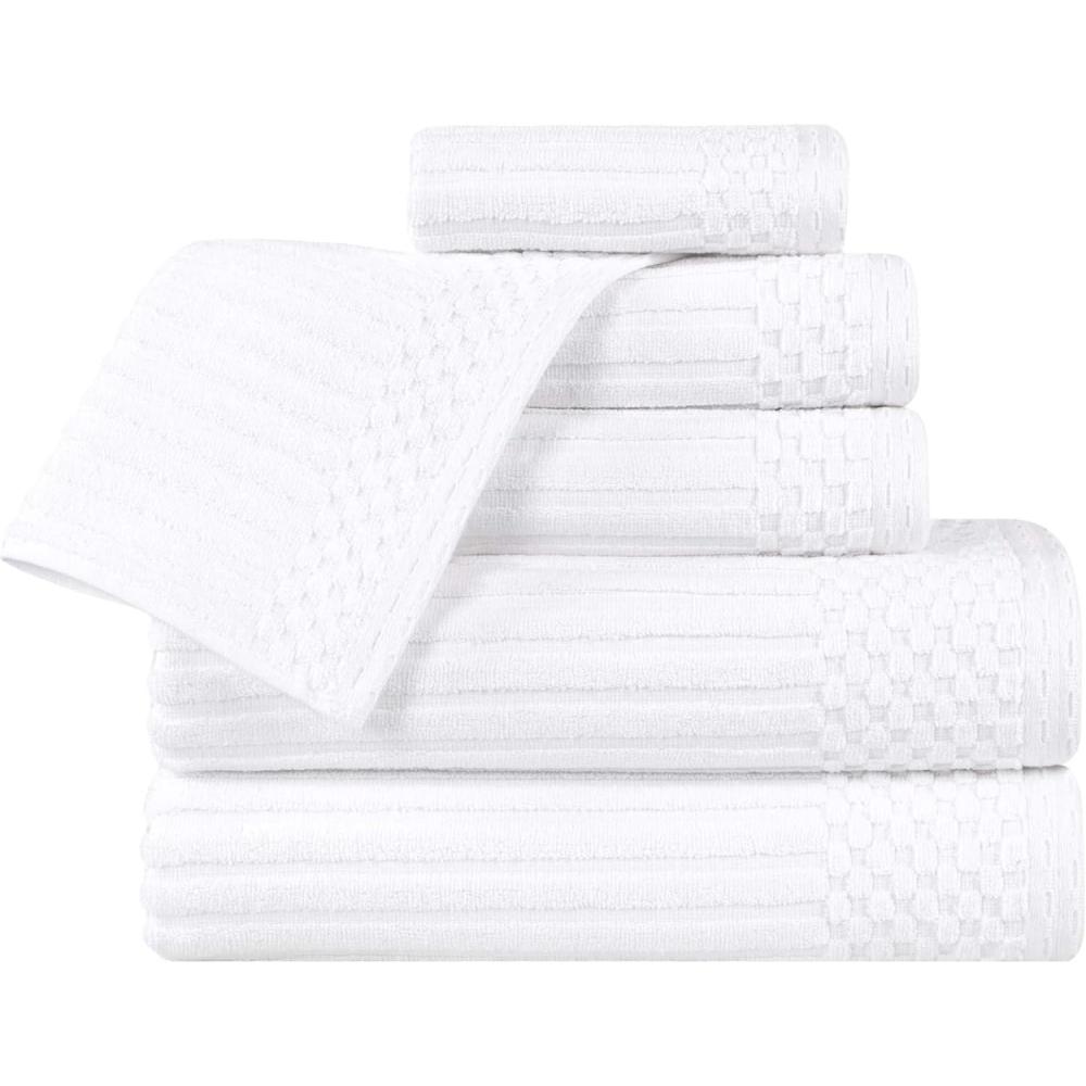 imageSuperior 6 Piece Cotton Towel Set Includes 2 Bath Towels 2 Hand Towels 2 Face TowelWashcloths Daily Use for Bathroom Guest Bath Ribbed Absorbent Home Essentials Soho Collection CoffeeWhite