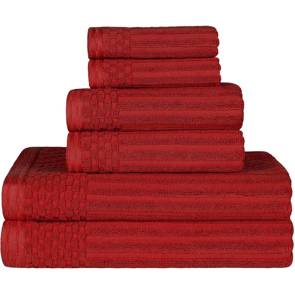 imageSuperior 6 Piece Cotton Towel Set Includes 2 Bath Towels 2 Hand Towels 2 Face TowelWashcloths Daily Use for Bathroom Guest Bath Ribbed Absorbent Home Essentials Soho Collection CoffeeBurgundy