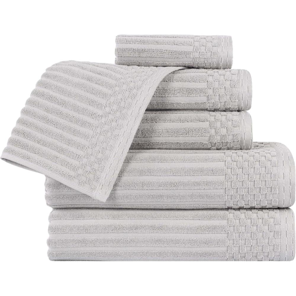 imageSuperior 6 Piece Cotton Towel Set Includes 2 Bath Towels 2 Hand Towels 2 Face TowelWashcloths Daily Use for Bathroom Guest Bath Ribbed Absorbent Home Essentials Soho Collection CoffeeSilver