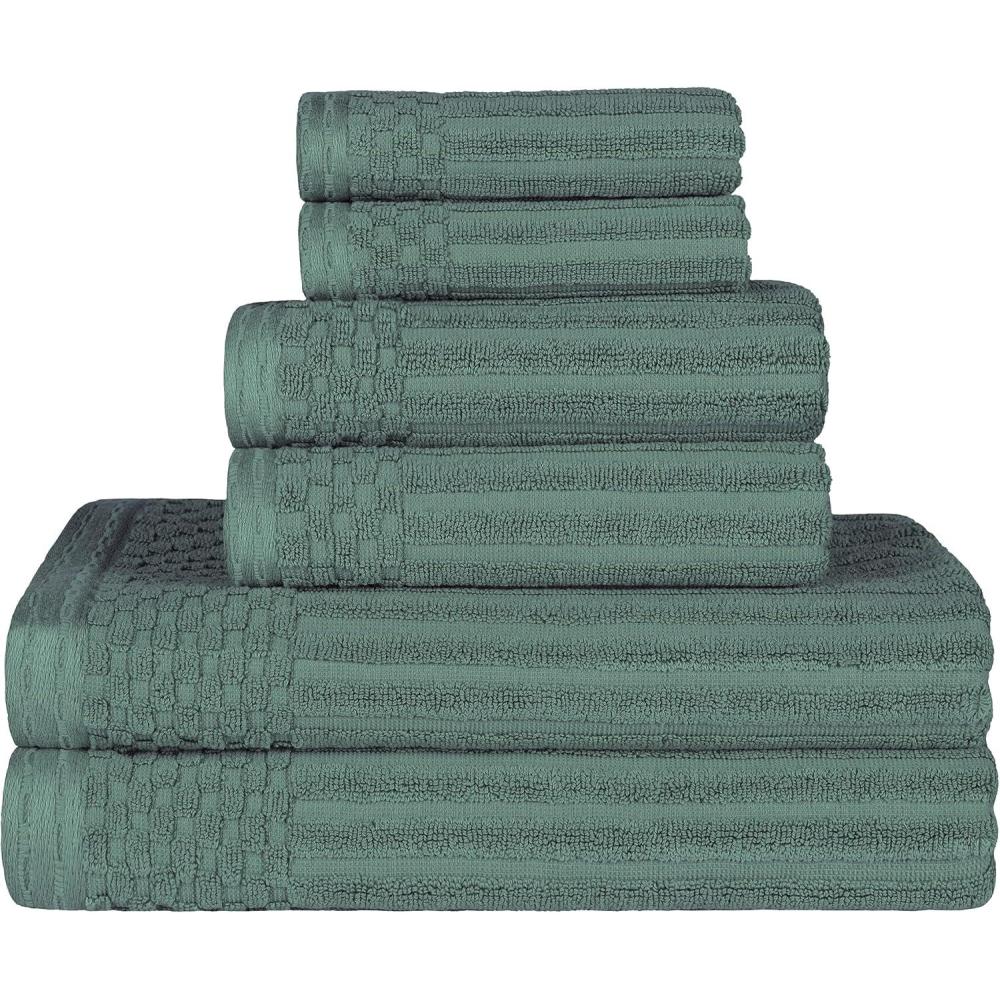 imageSuperior 6 Piece Cotton Towel Set Includes 2 Bath Towels 2 Hand Towels 2 Face TowelWashcloths Daily Use for Bathroom Guest Bath Ribbed Absorbent Home Essentials Soho Collection CoffeeBasil