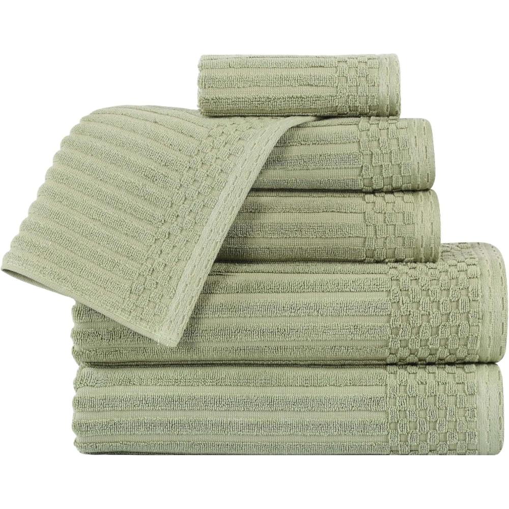 imageSuperior 6 Piece Cotton Towel Set Includes 2 Bath Towels 2 Hand Towels 2 Face TowelWashcloths Daily Use for Bathroom Guest Bath Ribbed Absorbent Home Essentials Soho Collection CoffeeSage