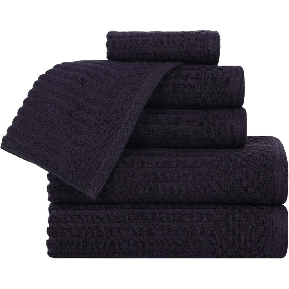 imageSuperior 6 Piece Cotton Towel Set Includes 2 Bath Towels 2 Hand Towels 2 Face TowelWashcloths Daily Use for Bathroom Guest Bath Ribbed Absorbent Home Essentials Soho Collection CoffeeBlack