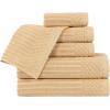 Superior 6 Piece Cotton Towel Set, Includes 2 Bath Towels, 2 Hand Towels, 2 Face Towel/Washcloths, Daily Use for Bathroom, Guest Bath, Ribbed, Absorbent, Home Essentials, Soho Collection, Coffee(Gold)