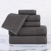 Superior 6 Piece Cotton Towel Set, Includes 2 Bath Towels, 2 Hand Towels, 2 Face Towel/Washcloths, Daily Use for Bathroom, Guest Bath, Ribbed, Absorbent, Home Essentials, Soho Collection, Coffee(Charcoal)