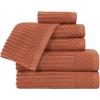 Superior 6 Piece Cotton Towel Set, Includes 2 Bath Towels, 2 Hand Towels, 2 Face Towel/Washcloths, Daily Use for Bathroom, Guest Bath, Ribbed, Absorbent, Home Essentials, Soho Collection, Coffee(Rust)