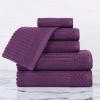Superior 6 Piece Cotton Towel Set, Includes 2 Bath Towels, 2 Hand Towels, 2 Face Towel/Washcloths, Daily Use for Bathroom, Guest Bath, Ribbed, Absorbent, Home Essentials, Soho Collection, Coffee(Plum)