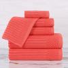 Superior 6 Piece Cotton Towel Set, Includes 2 Bath Towels, 2 Hand Towels, 2 Face Towel/Washcloths, Daily Use for Bathroom, Guest Bath, Ribbed, Absorbent, Home Essentials, Soho Collection, Coffee(Coral)