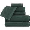 Superior 6 Piece Cotton Towel Set, Includes 2 Bath Towels, 2 Hand Towels, 2 Face Towel/Washcloths, Daily Use for Bathroom, Guest Bath, Ribbed, Absorbent, Home Essentials, Soho Collection, Coffee(Forest Green)
